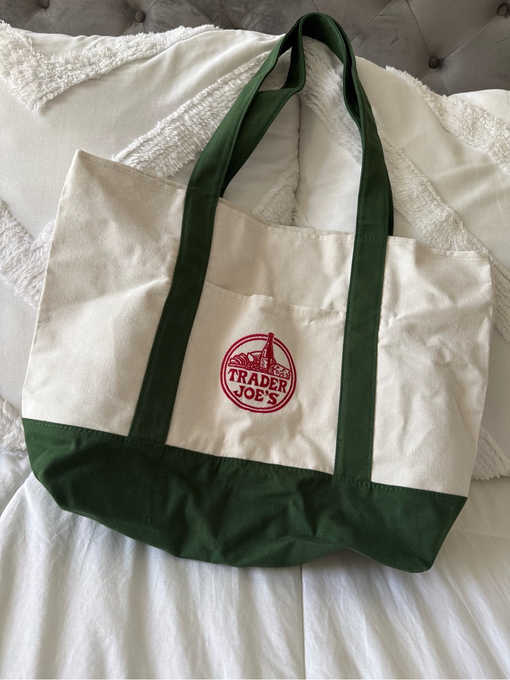 Trader Joe's Canvas Tote Bag in Natural and Forest Green